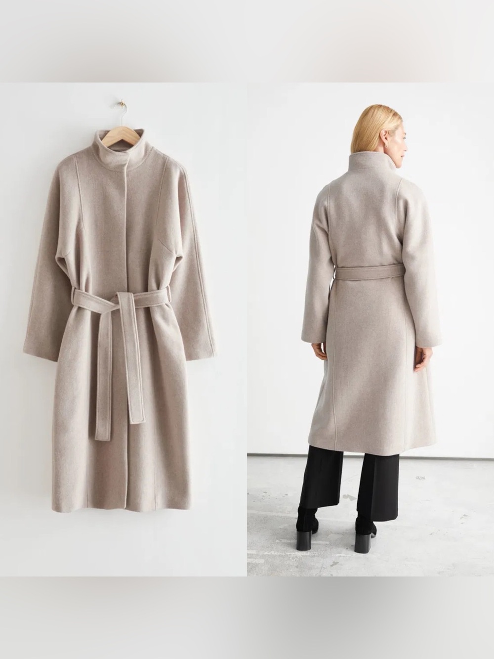 & Other Stories Belted Wool Coat Beige EU 36 US 4 EUC